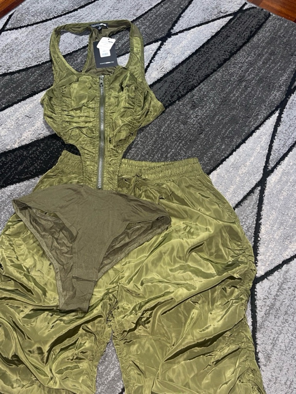 Fashion Nova Olive Green Cut-Out Jumpsuit with Zipper